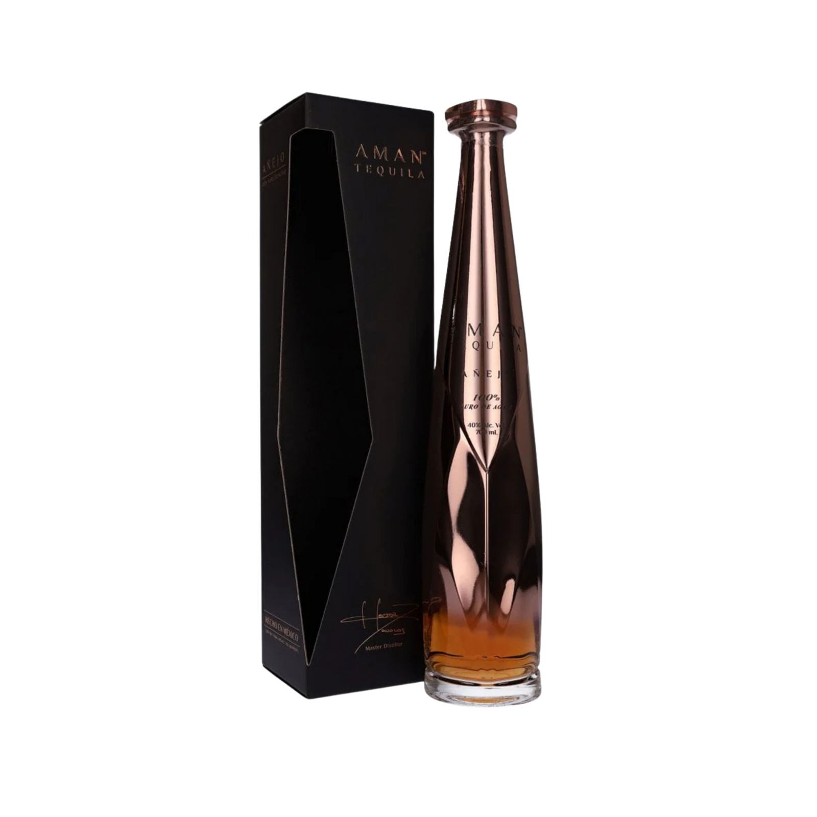 Buy Aman Tequila El Profesor Añejo with amber tequila color and premium handcrafted design."