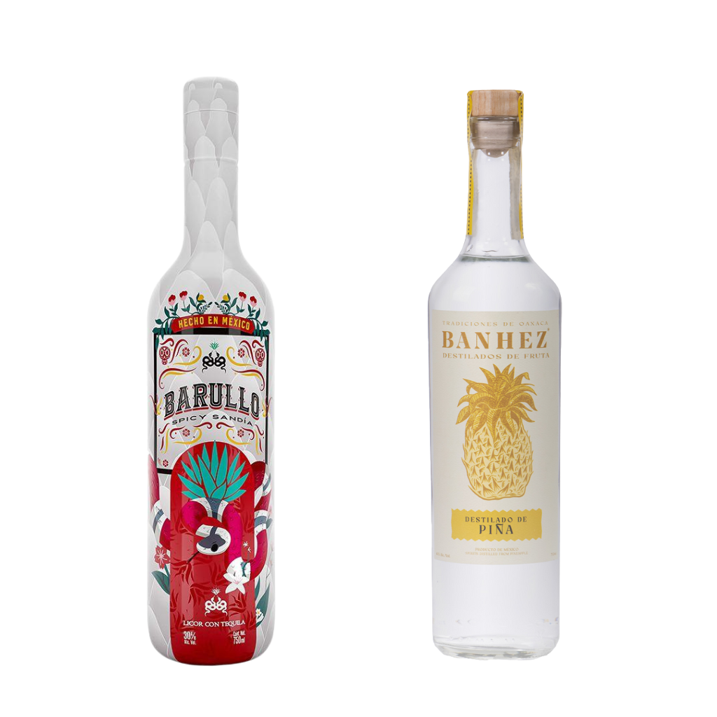 BARULLO Spicy Sandía 750 ml and BÁNCHEZ Destilado de Piña bundle – premium Mexican distilled spirits with watermelon spice and tropical pineapple flavors
