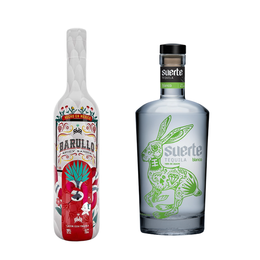 BARULLO Spicy Sandía and Suerte Tequila Blanco bundle with watermelon candy and premium tequila bottle