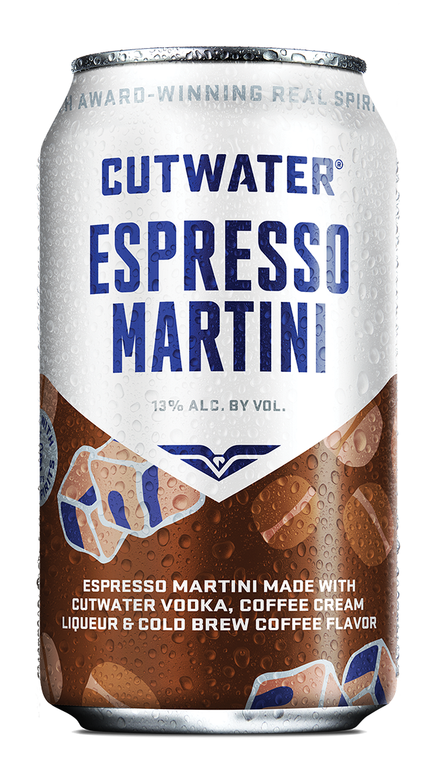 “Cutwater Espresso Martini 4 Pack of 12 oz cans with premium vodka and cold-brew coffee cocktail.”