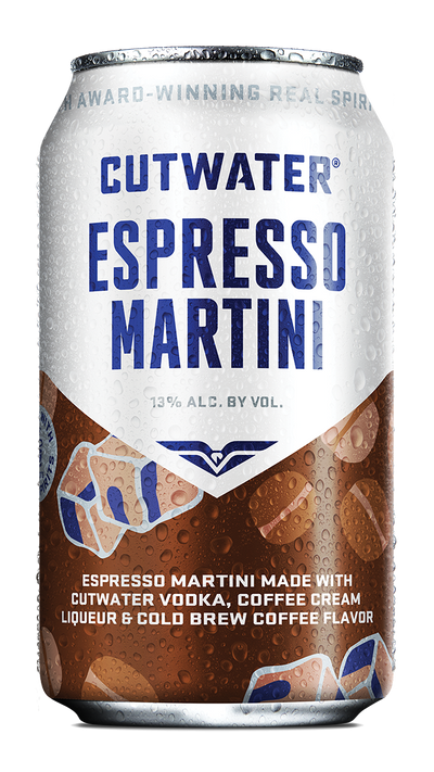 “Cutwater Espresso Martini 4 Pack of 12 oz cans with premium vodka and cold-brew coffee cocktail.”