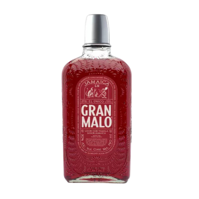 "Gran Malo Jamaica Flavored Tequila 750ml bottle with hibiscus-infused tequila and vibrant red color"