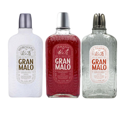 "Gran Malo Jamaica, Horchata, and Tamarindo flavored tequila bottle bundle – premium flavored tequila trio."