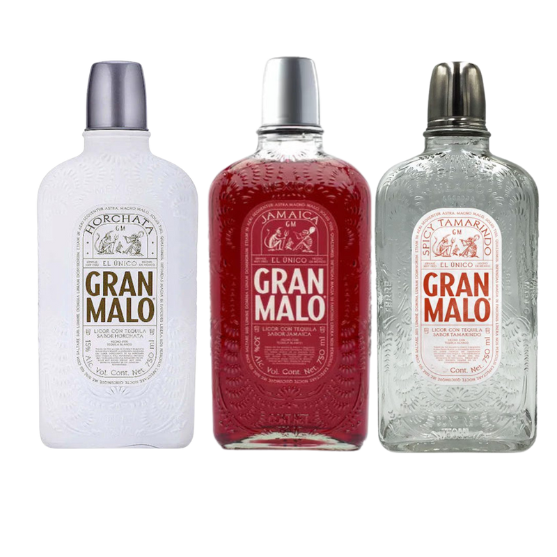 "Gran Malo Jamaica, Horchata, and Tamarindo flavored tequila bottle bundle – premium flavored tequila trio."