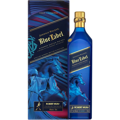 "Johnnie Walker Blue Label Year Of The Horse 2026 Limited Edition bottle with luxury gift box featuring horse artwork."