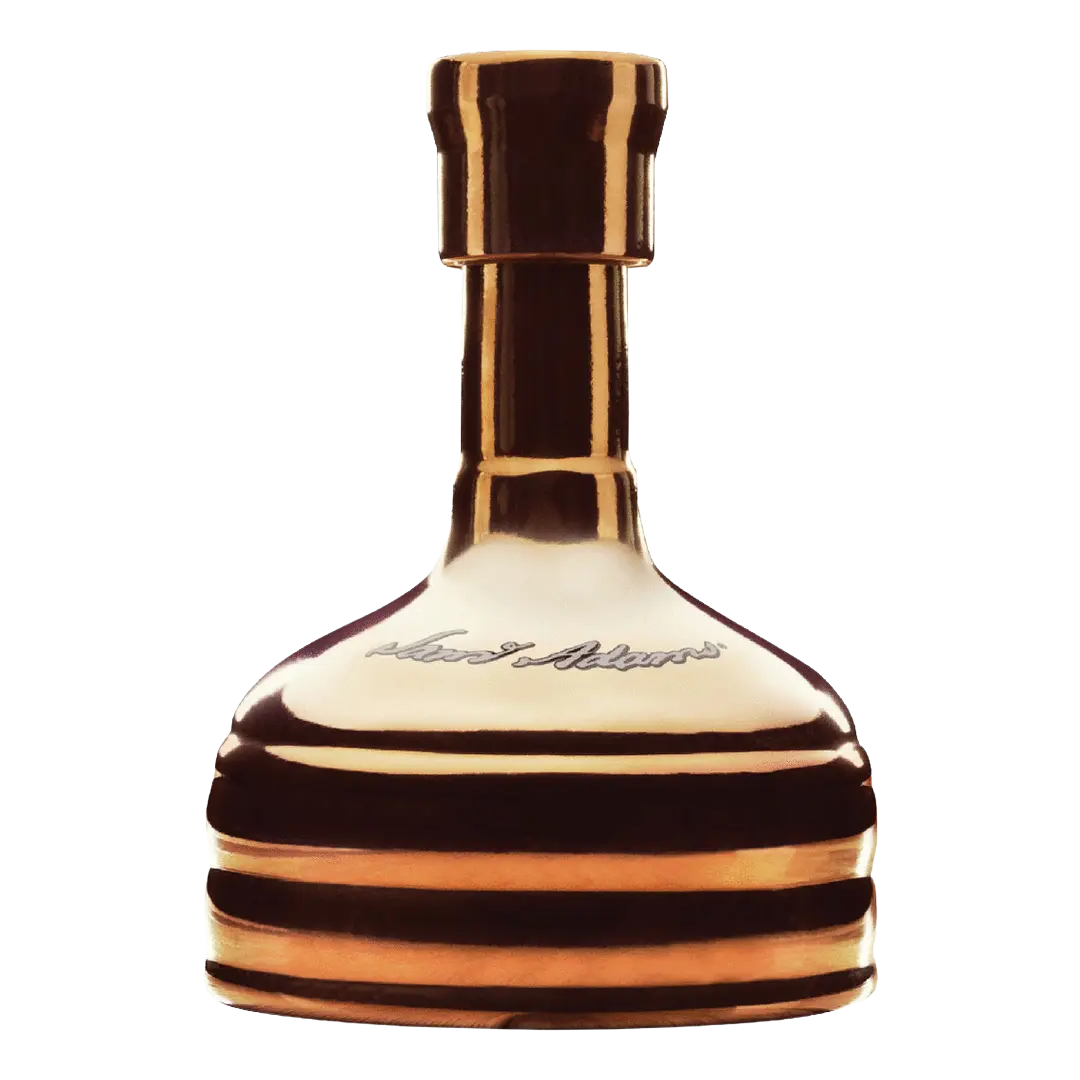 “Samuel Adams Utopias 2025 ceramic collector’s bottle with metallic finish and craft beer packaging.”