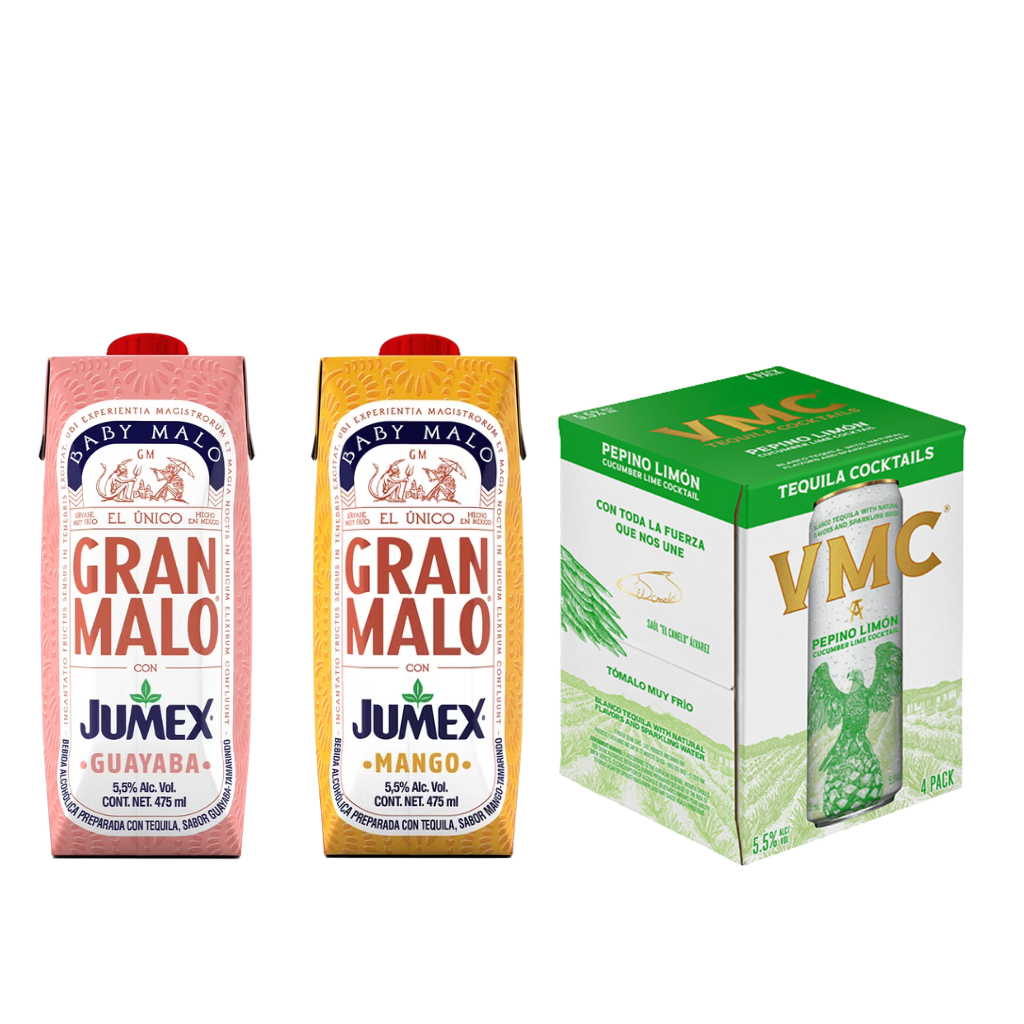 Buy VMC Pepino Limón Cucumber Lime Cocktail 4 Pack & Gran Malo Mango Guava Jumex Tequila Bundle | Sunset Liquor 