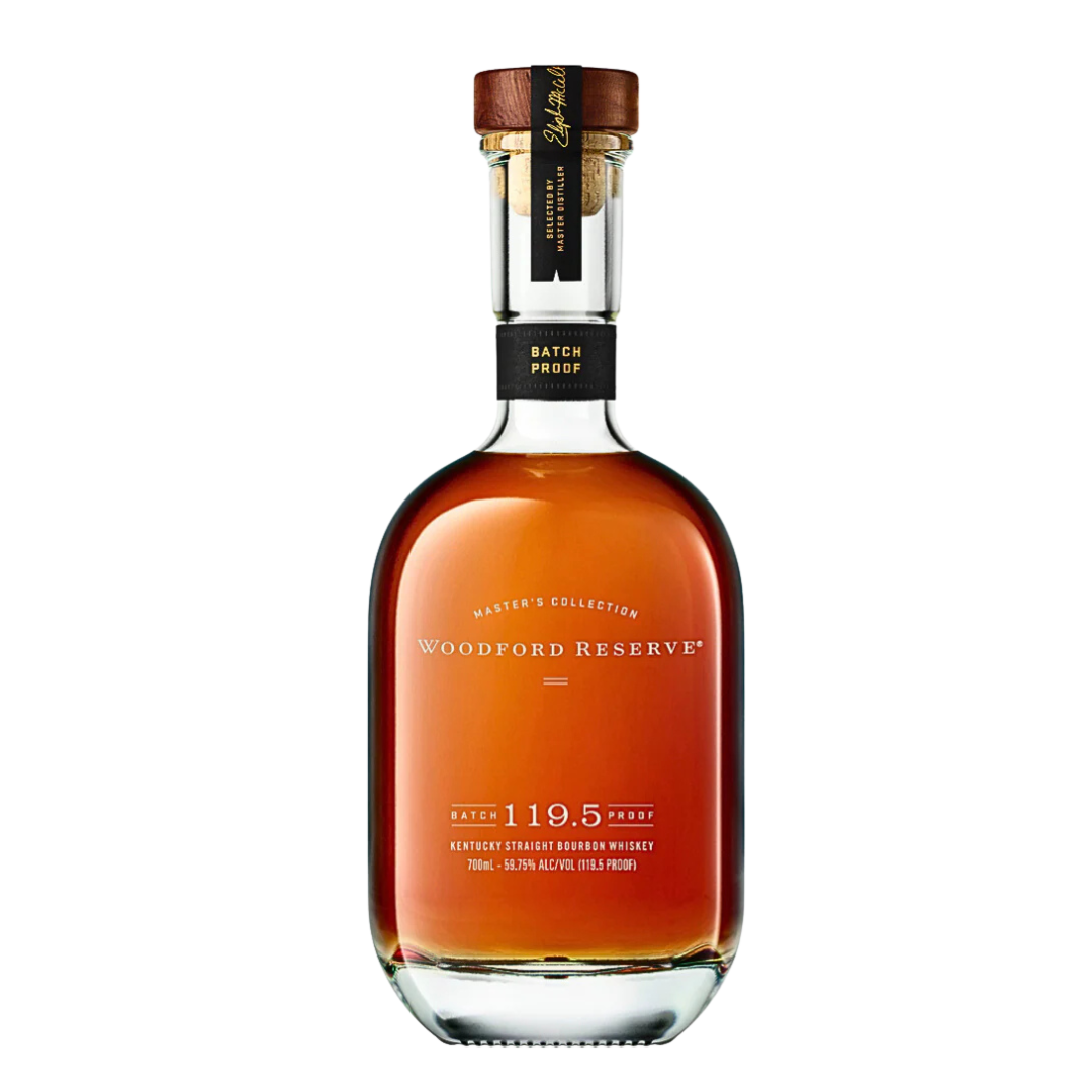 "Woodford Reserve Master's Collection Batch Proof 119.5 – 2025 Edition bottle, premium Kentucky bourbon, limited release high-proof whiskey."