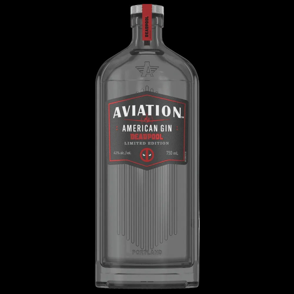 Aviation Deadpool American Gin 750ml limited edition bottle with red and black superhero label design