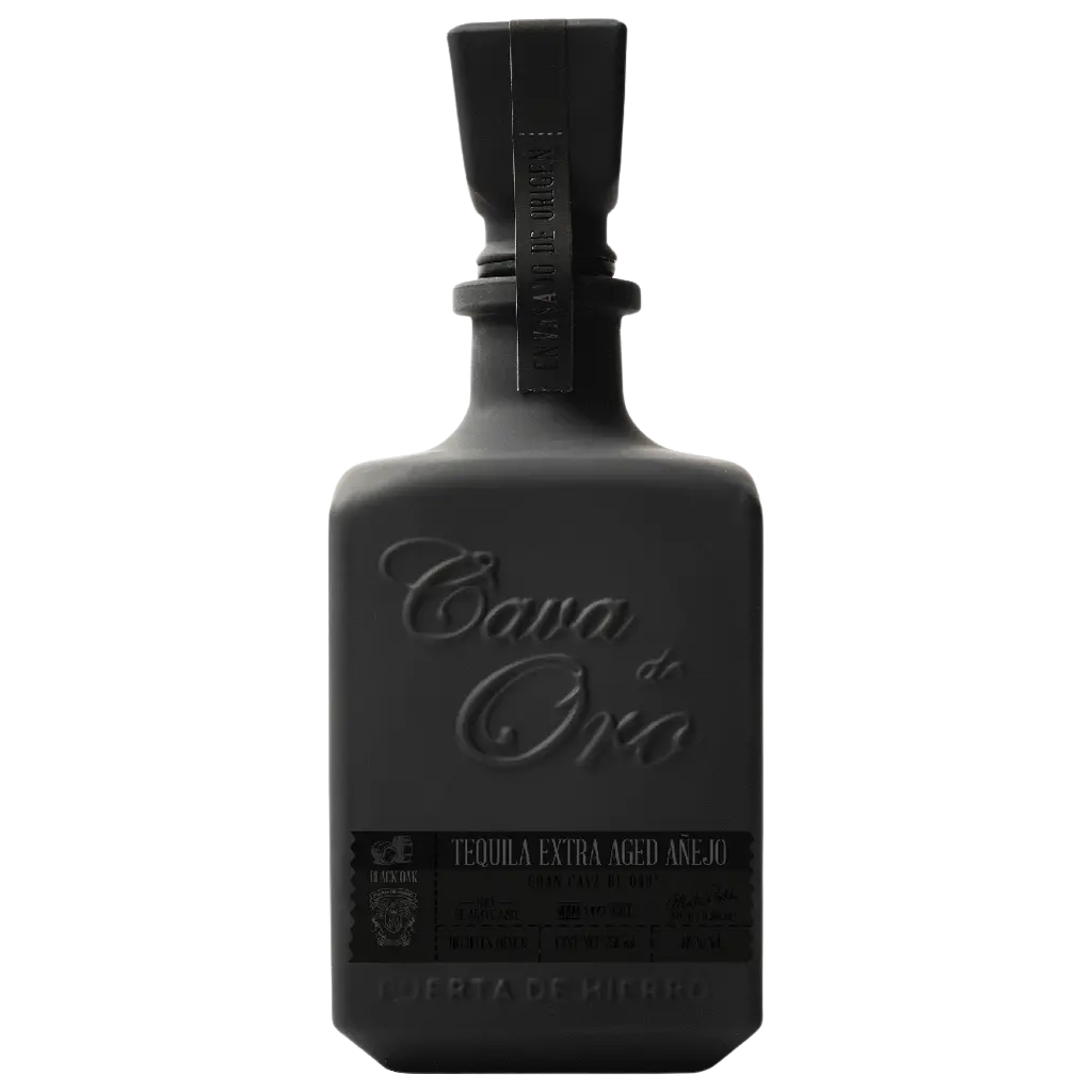 Cava De Oro Extra Aged Anejo Black Tequila premium bottle 100% blue agave Mexican tequila luxury black bottle