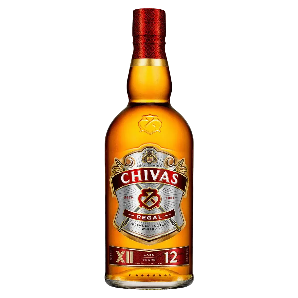Chivas Regal 12 Year Old Blended Scotch Whisky bottle with gold label and royal crest