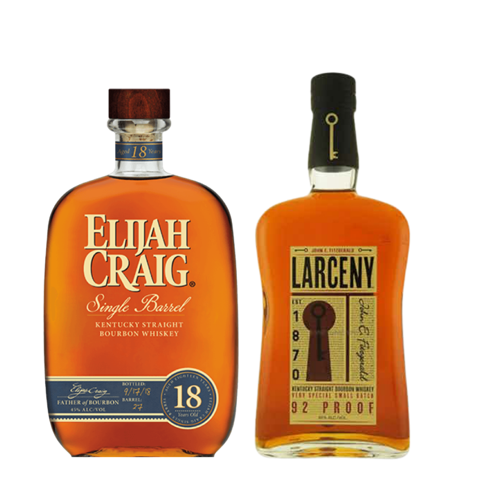 buy Elijah Craig 18-Year-Old Single Barrel bourbon bottle with three Larceny Small Batch bourbon online sunset liquor 