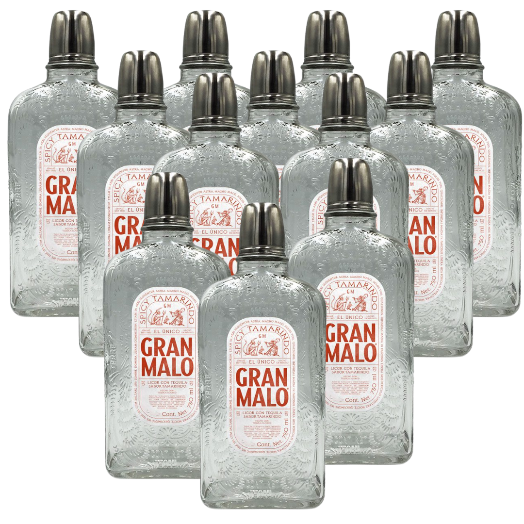 Gran Malo Spicy Tamarindo Tequila 750ml bottle with bold label design and 12 bottle case packaging