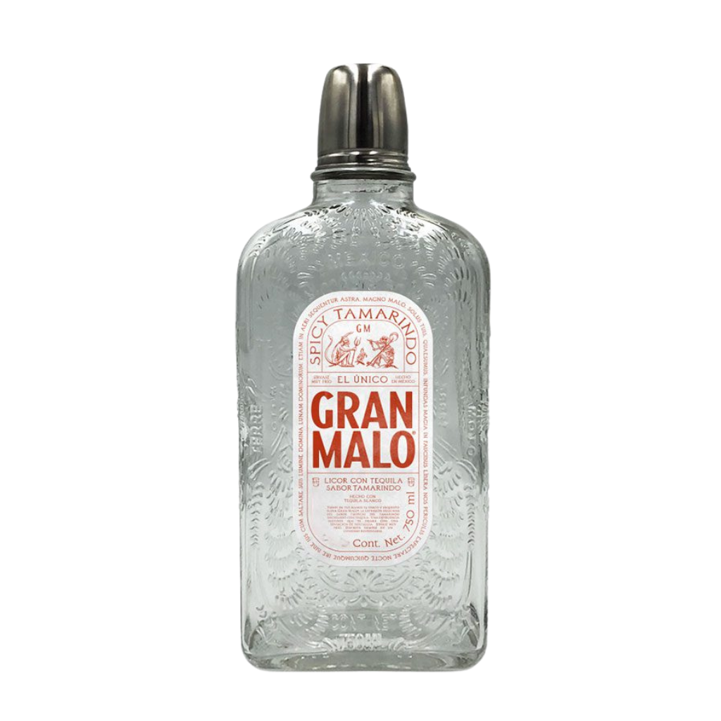Gran Malo Spicy Tamarindo Tequila bottle with bold red label, premium tequila infused with sweet and spicy tamarind flavor
