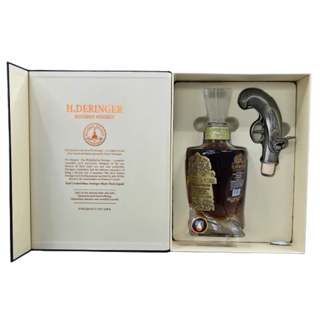H. Deringer Bourbon Whiskey Gift Set 750ml premium bourbon bottle with gift packaging
