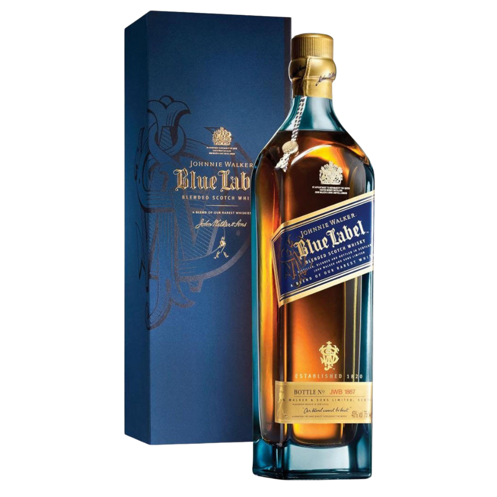 Johnnie Walker Blue Label 750 ML premium blended Scotch whisky bottle with luxury packaging