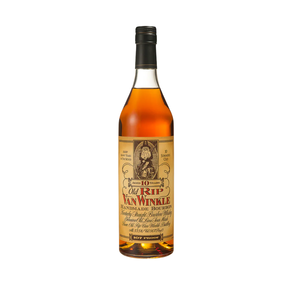 Old Rip Van Winkle 10 Year bourbon bottle Kentucky straight whiskey premium wheated bourbon amber glass bottle