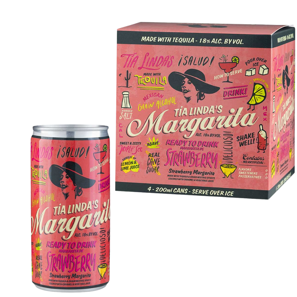 Strawberry margarita canned cocktail 4 pack 200ml Tia Linda ready to drink fruity beverage